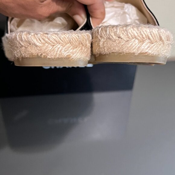 CHANEL Black Patent CC Backless Double Sole Espadrille Slide Mule Flat 41 - Picture 3 of 11
